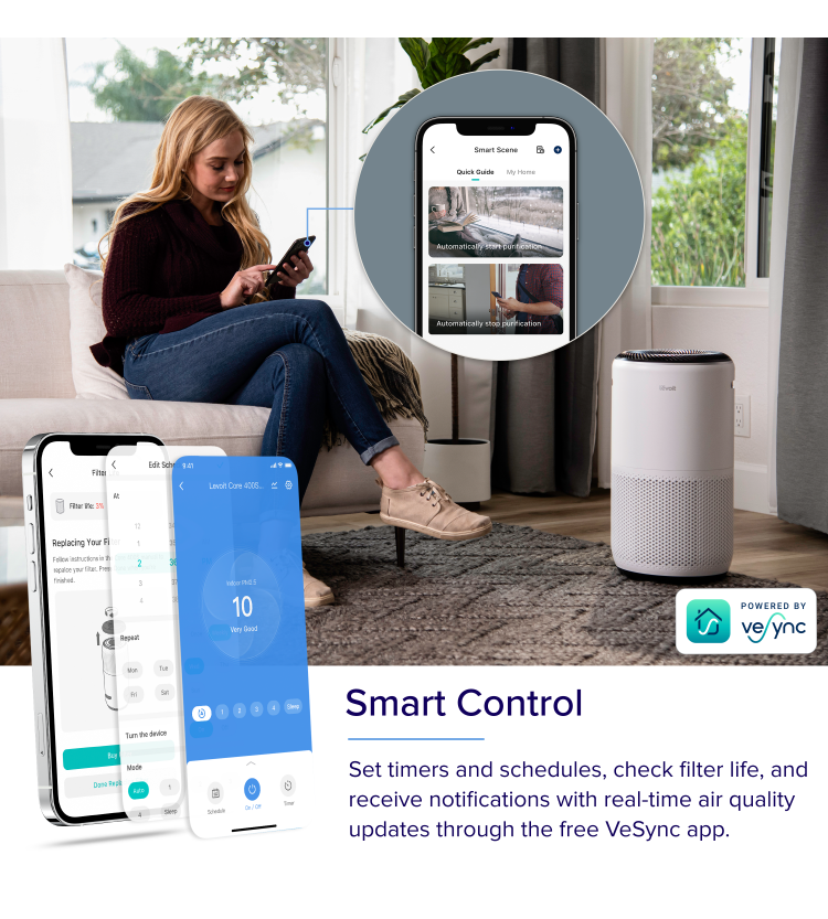 Levoit Core 400S Smart WiFi True HEPA Air Purifier for Large Room
